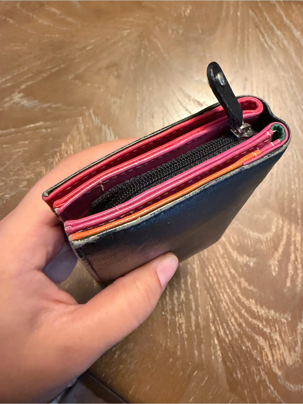 Colorblock Leather Card Wallet in Mustard, Red, Green, Blue & Purple